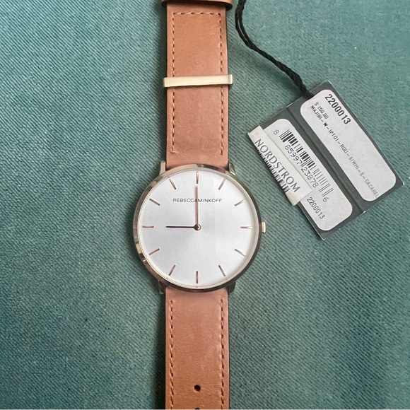 NWT Rebecca Minkoff Watch Tan Leather Satinless Steel Water Resistant Classic - Picture 6 of 9